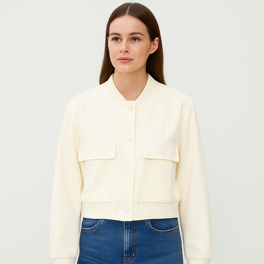 Beiger luftiger Bomberjacke für Damen – Lässig und bequemes Erscheinungsbild