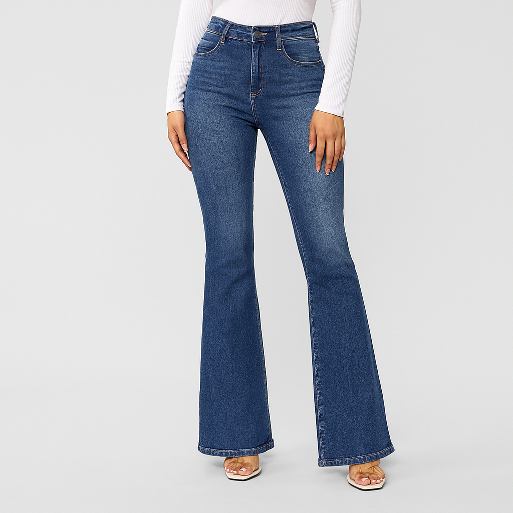 Louisa – Damen Schlagjeans mit hohem Bund – Preppy Stil im Vintage-Look