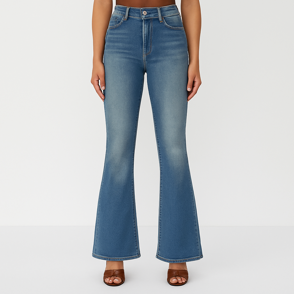 Fenn – Damen Schlagjeans mit hohem Bund – Figurbetonter Stretch-Denim