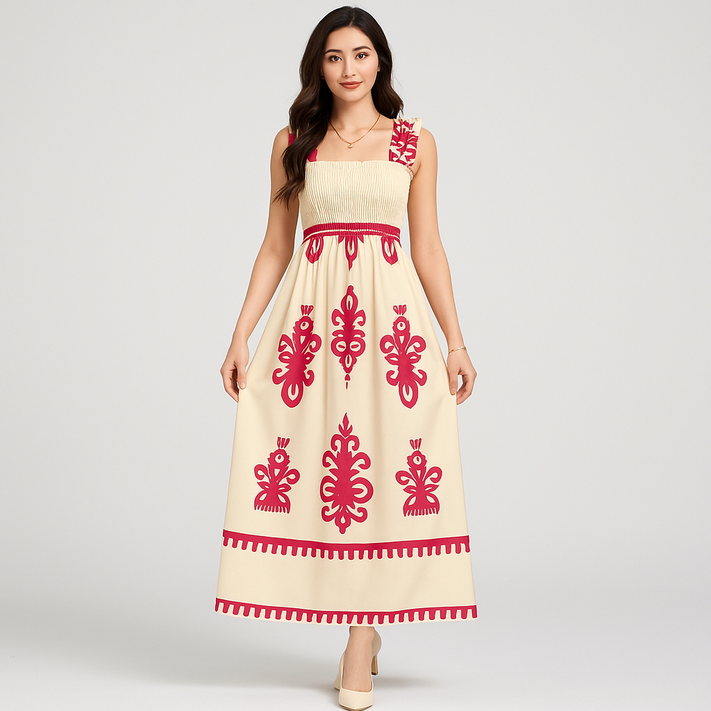 Midi sommerkjole – afslappet pasform med matchende bælte