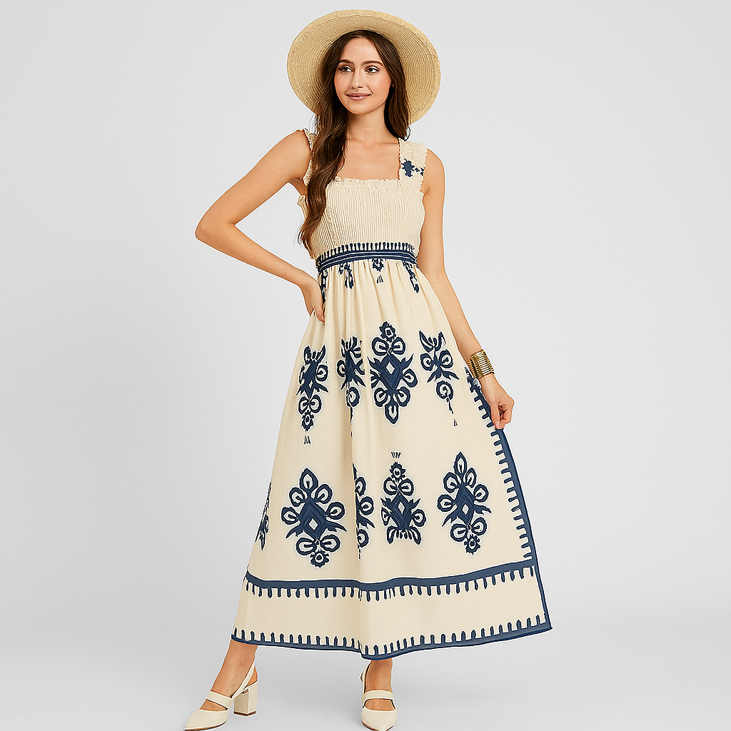 Midi sommerkjole – afslappet pasform med matchende bælte