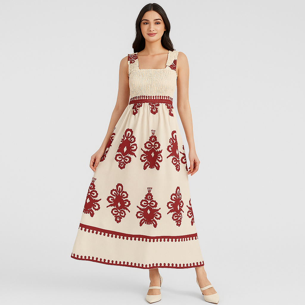 Midi sommerkjole – afslappet pasform med matchende bælte