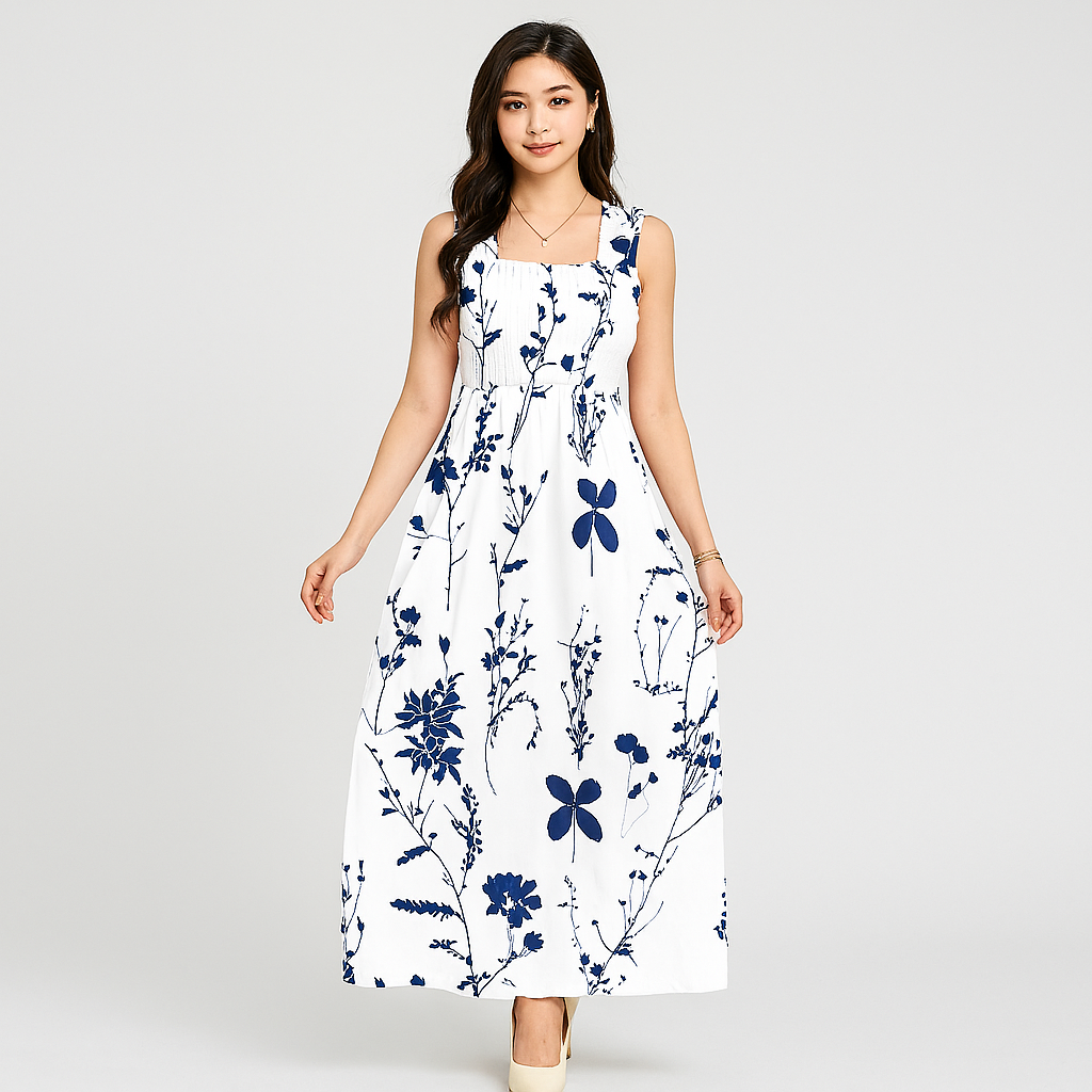 Midi sommerkjole – afslappet pasform med matchende bælte