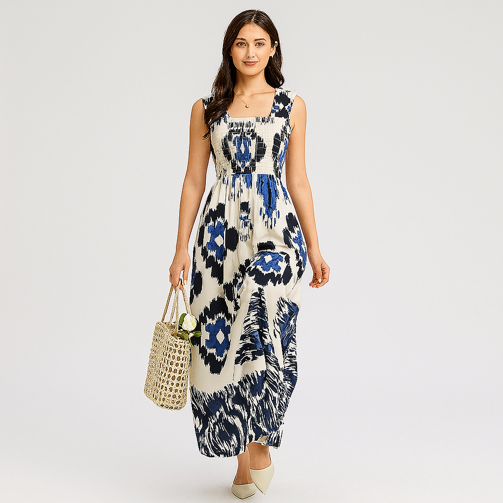 Midi sommerkjole – afslappet pasform med matchende bælte