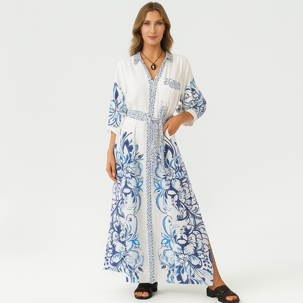 Lisbeth - Langarm-Leinenkleid mit Knopfleiste