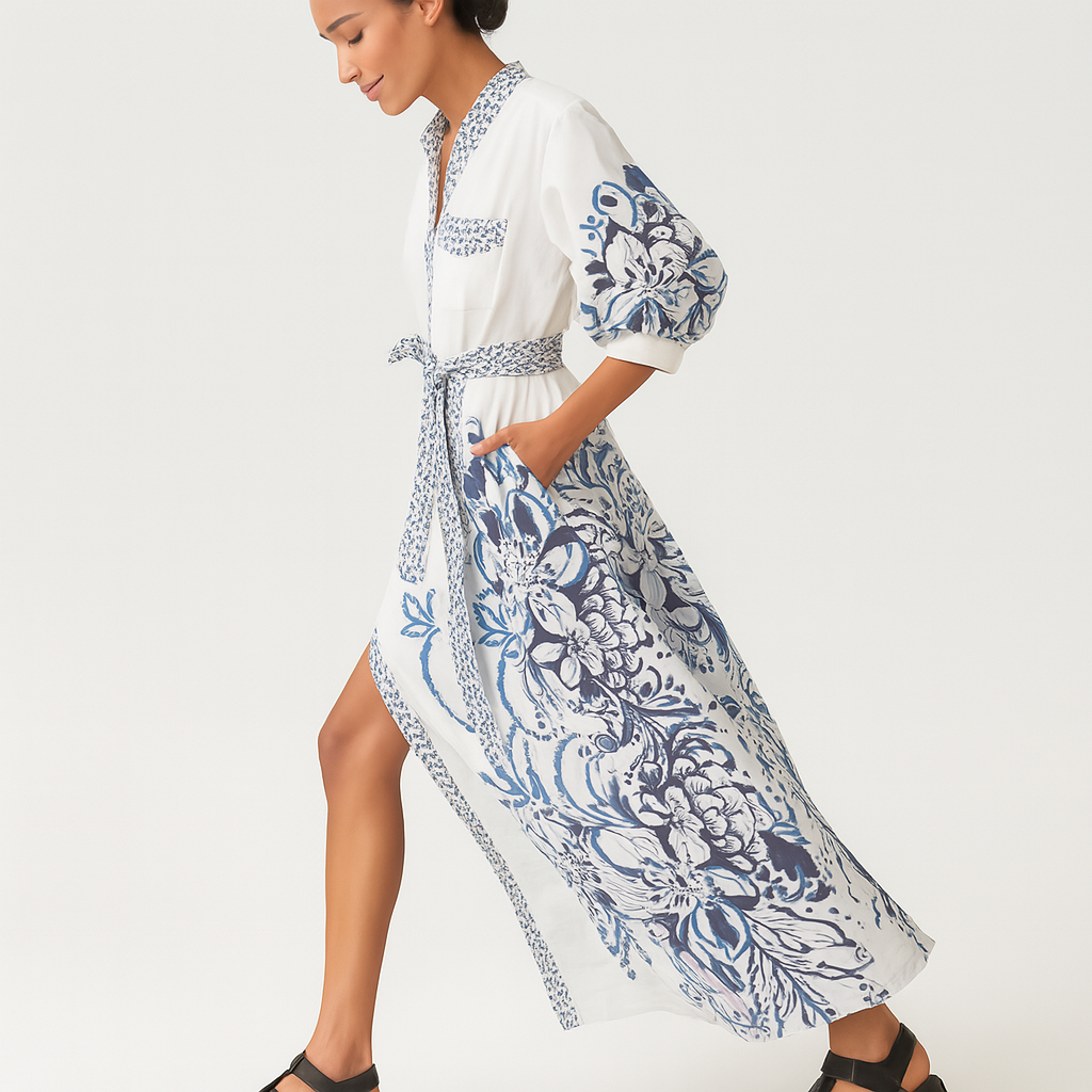 Lisbeth - Langarm-Leinenkleid mit Knopfleiste