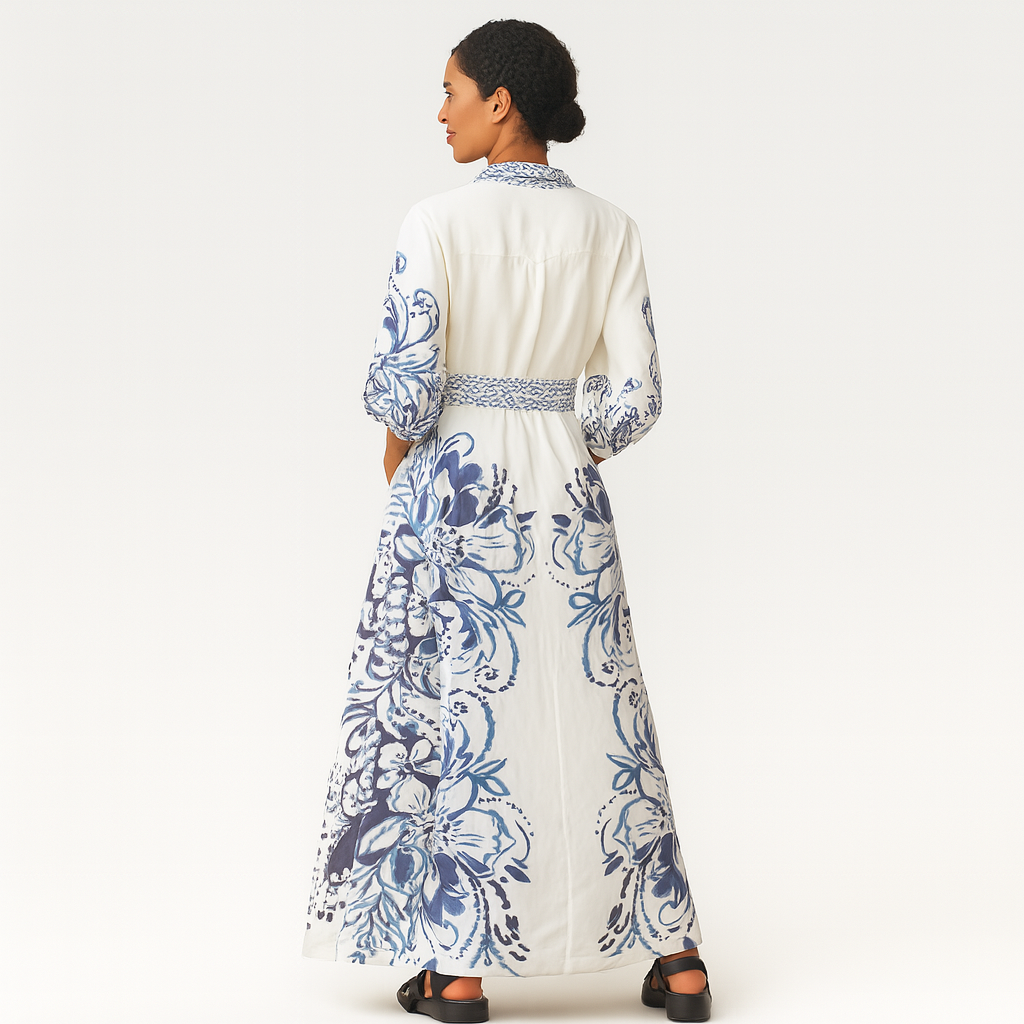 Lisbeth - vestido de lino de manga larga con fila de botones