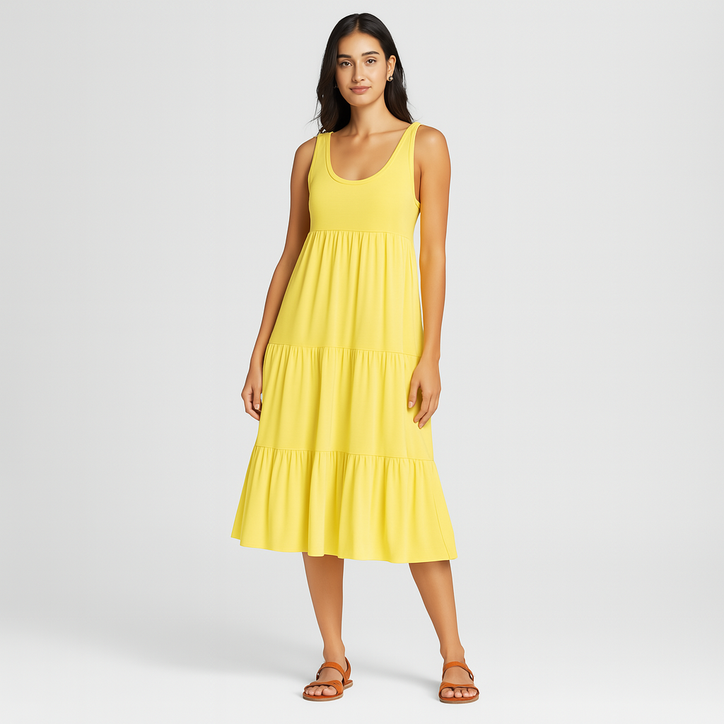 Terese - Einfarbiges ärmelloses Midi-Strandkleid