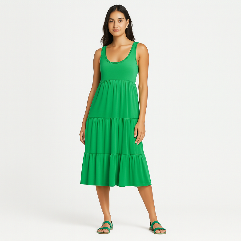 Terese - Einfarbiges ärmelloses Midi-Strandkleid