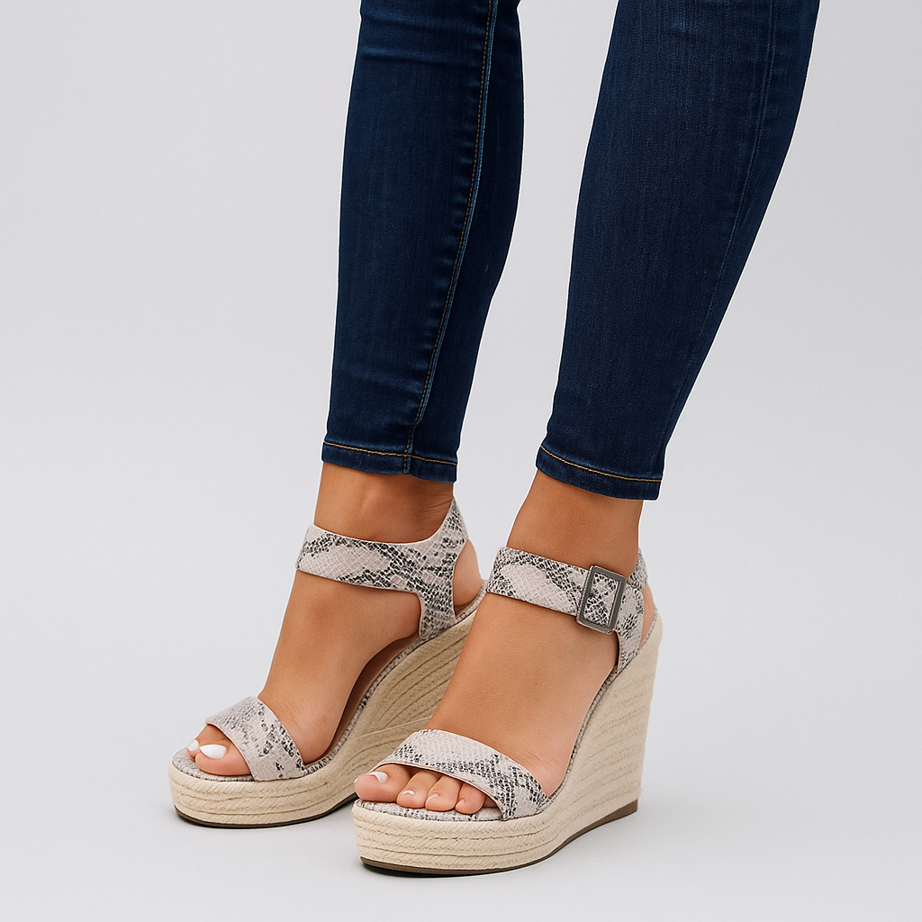 Almira – Elegante Kilesandalen mit Schnallen und Juteabsatz