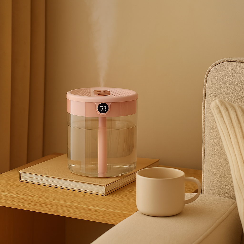 LumoClear – Humidificador ultrasónico con doble boquilla, indicador inteligente de humedad y difusor de aceites esenciales para la sala de estar