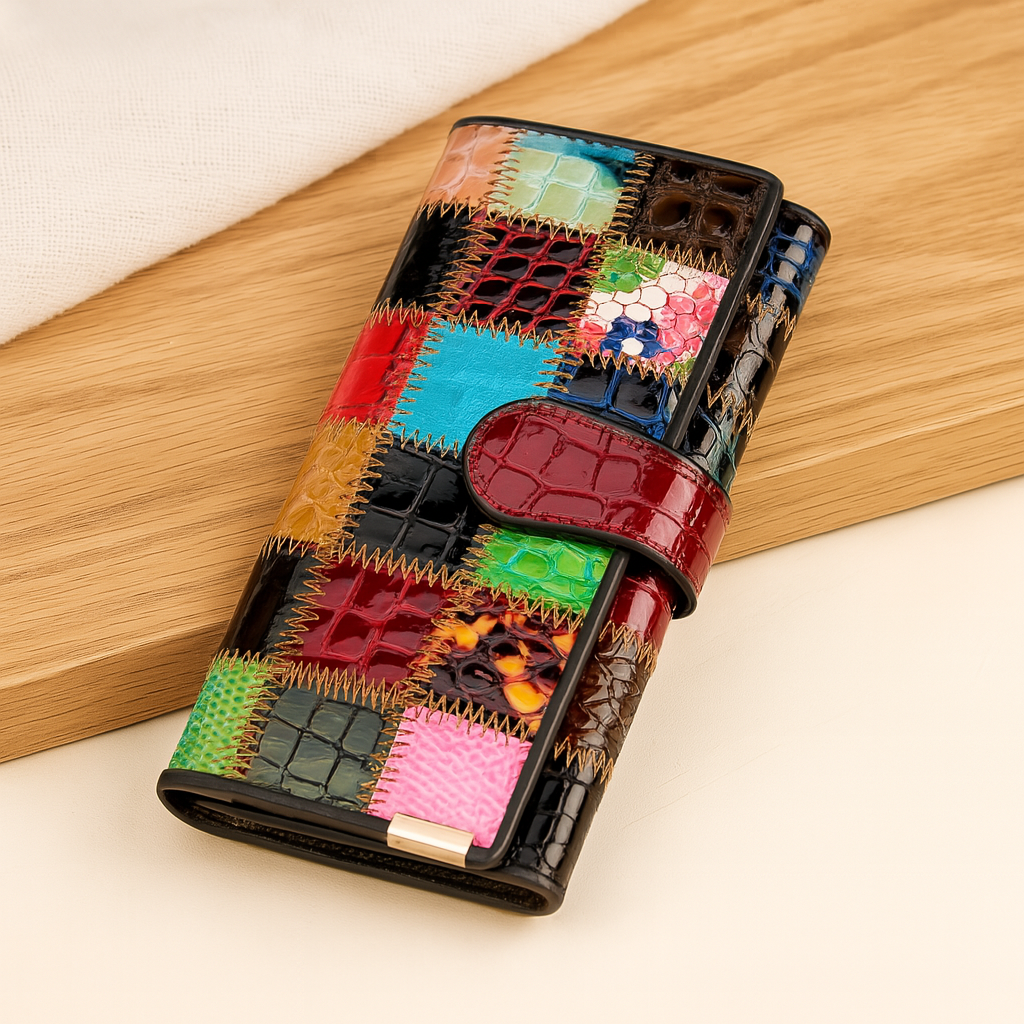 Faelira – Leder-Geldbörse für Damen mit Patchwork-Design
