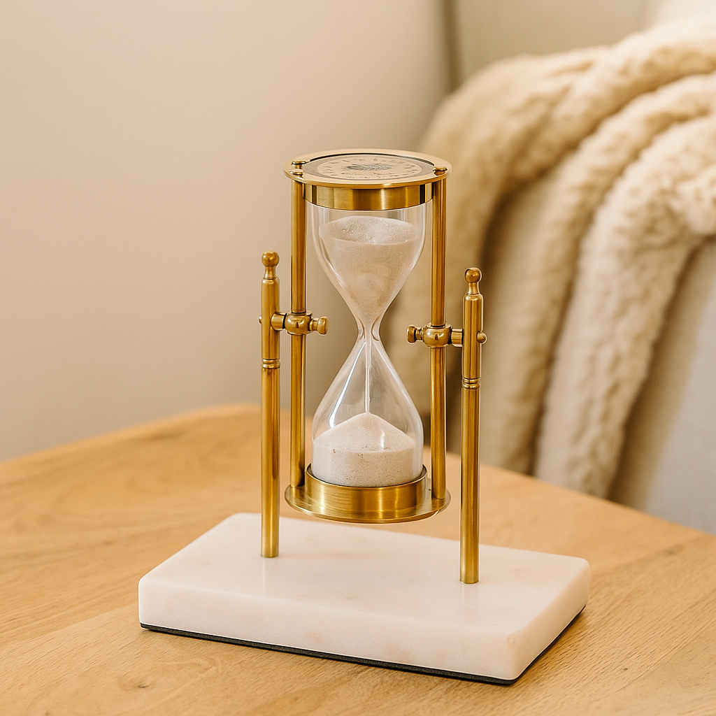 Sandria - Eleganter Sand Timer mit Goldrahmen und Marmorbasis