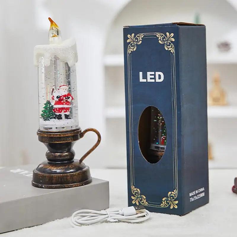 Julesne Flammeløs stemningslys med glitrende sne