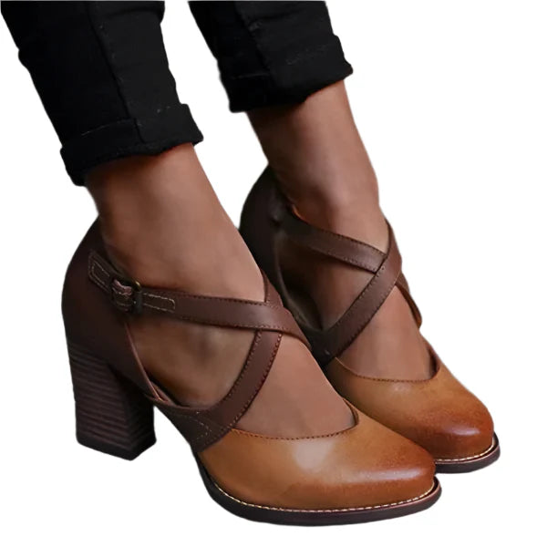 Osena - Retro-Lederschuhe mit Blockabsatz