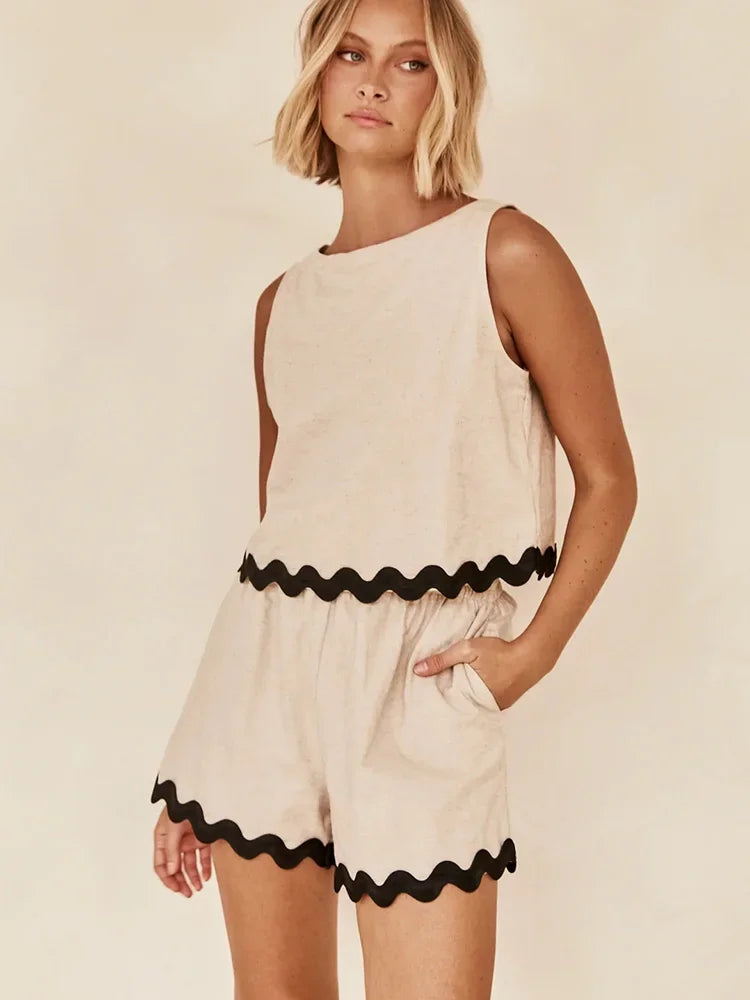 Karen - Ærmeløs top og shorts sæt