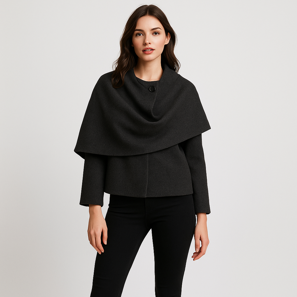 Elisse | Drapierte Cape-Jacke aus Wollmischung