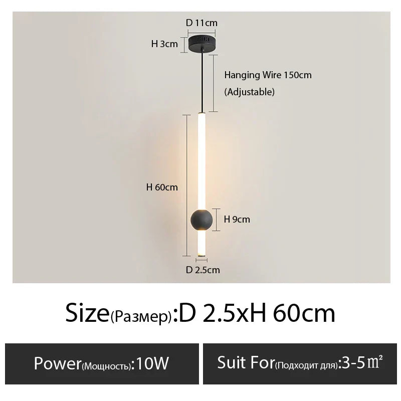 LumaSphere - Minimalistische Pendelleuchte mit schlankem schwarzen Stab und Glaskugel