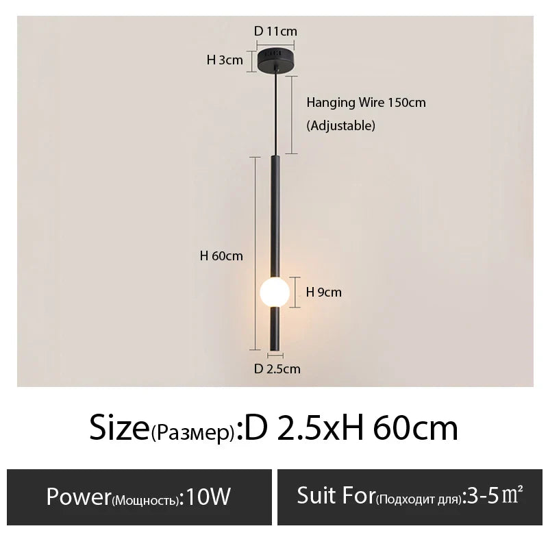 LumaSphere - Minimalistische Pendelleuchte mit schlankem schwarzen Stab und Glaskugel