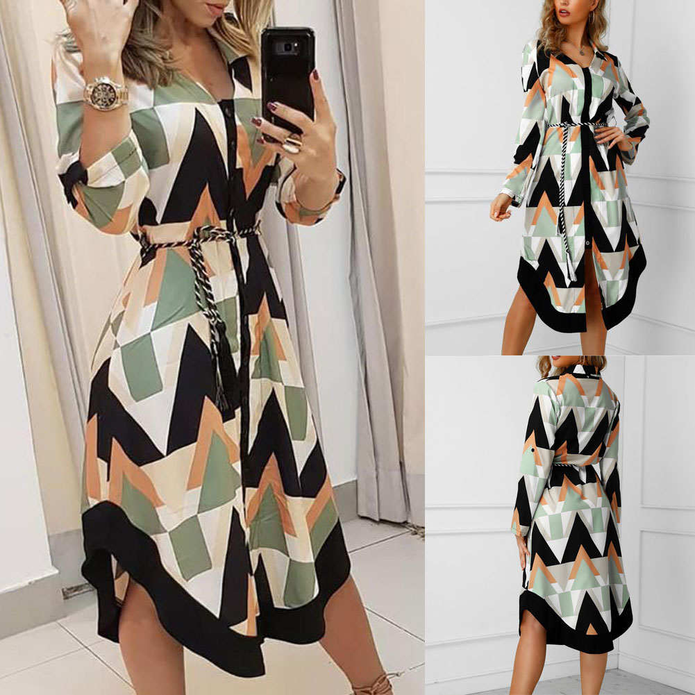 Shania - Langärmliges Kleid mit Wellenmuster