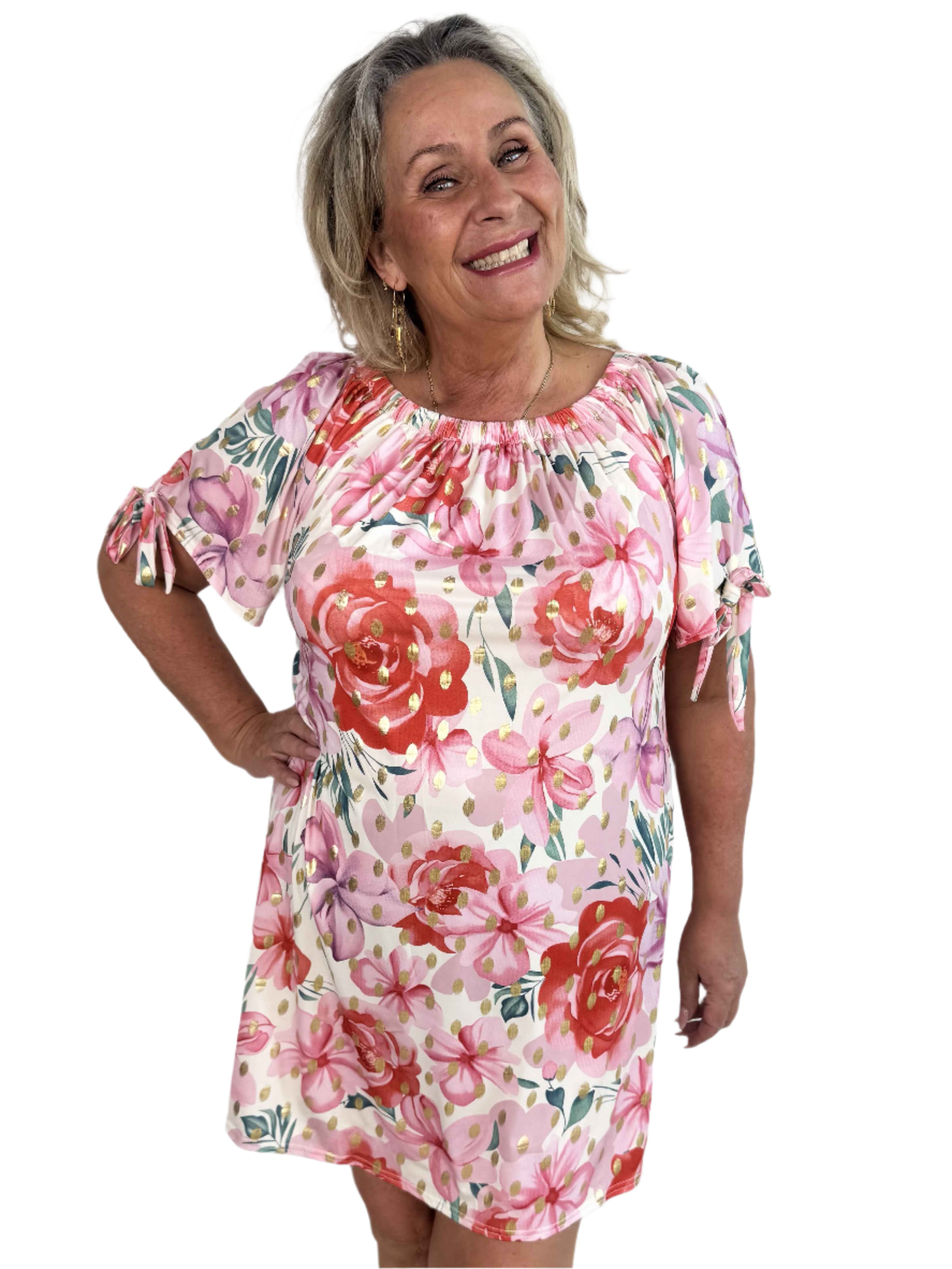 Maria - Plus Size Blumenmuster Midi mit Smock-Ausschnitt