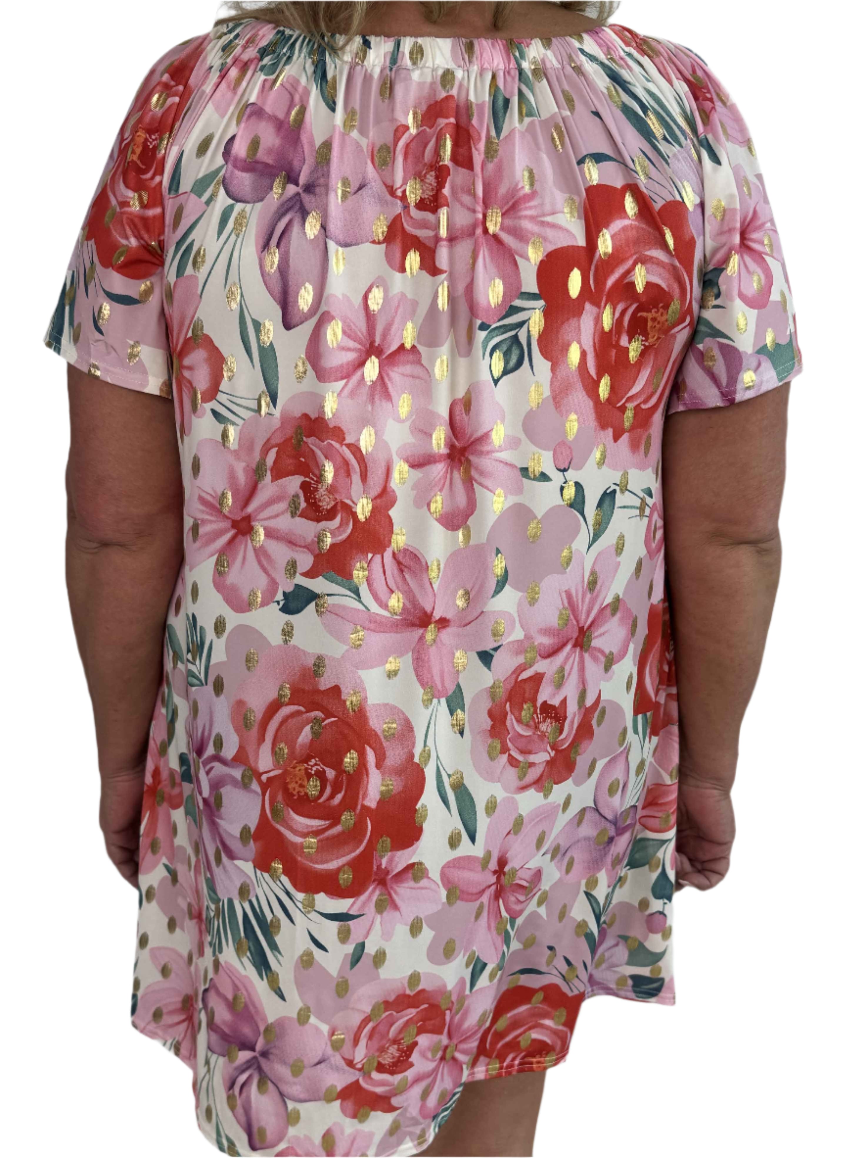 Maria - Plus Size Blumenmuster Midi mit Smock-Ausschnitt