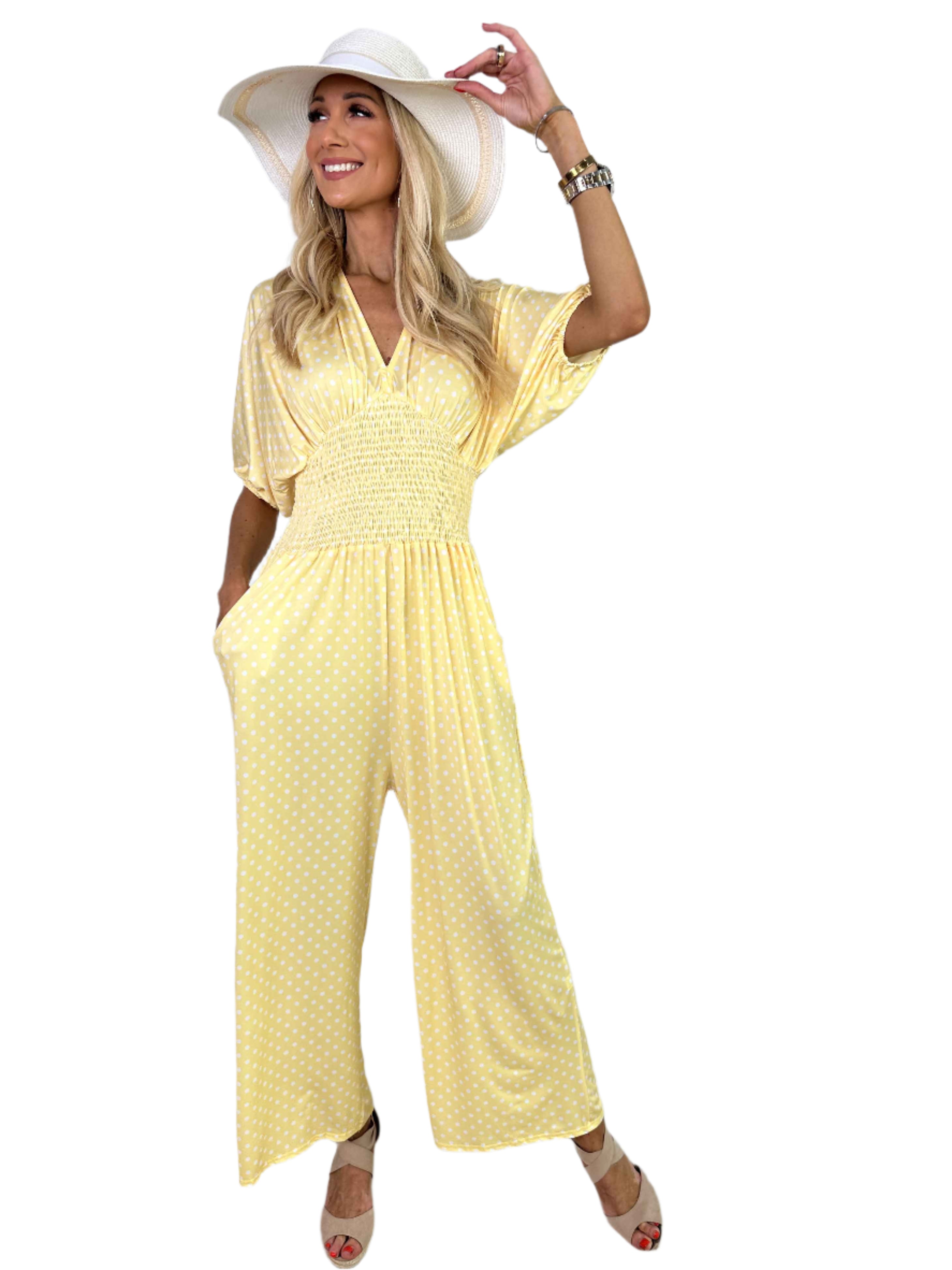 Cecilie - Combinaison stretch élégante à pois avec coupe classique