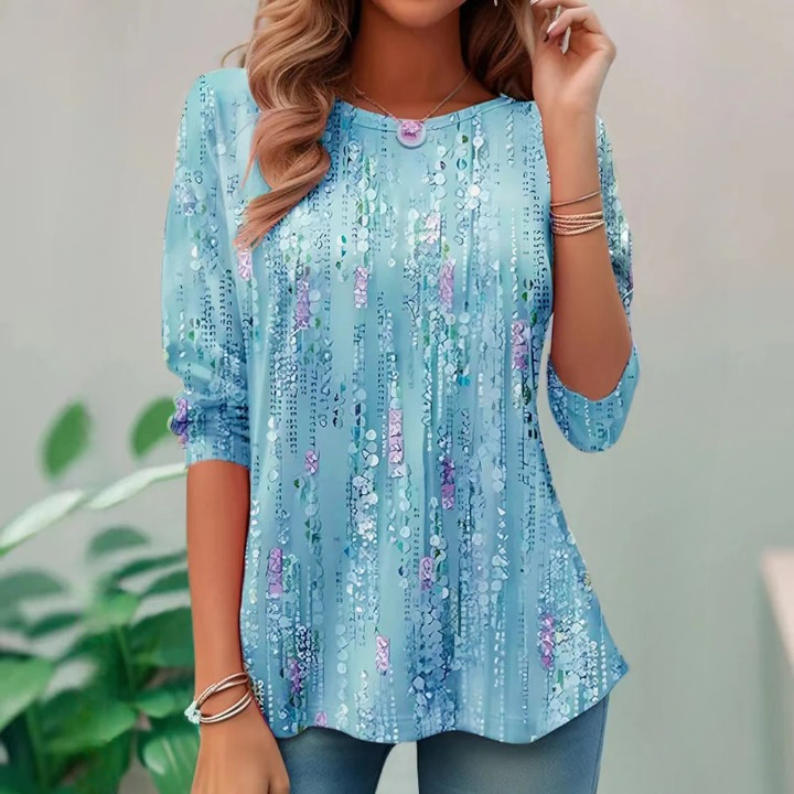 Kassandra - Elegantes Shirt mit Rundhalsausschnitt und Blumenmuster