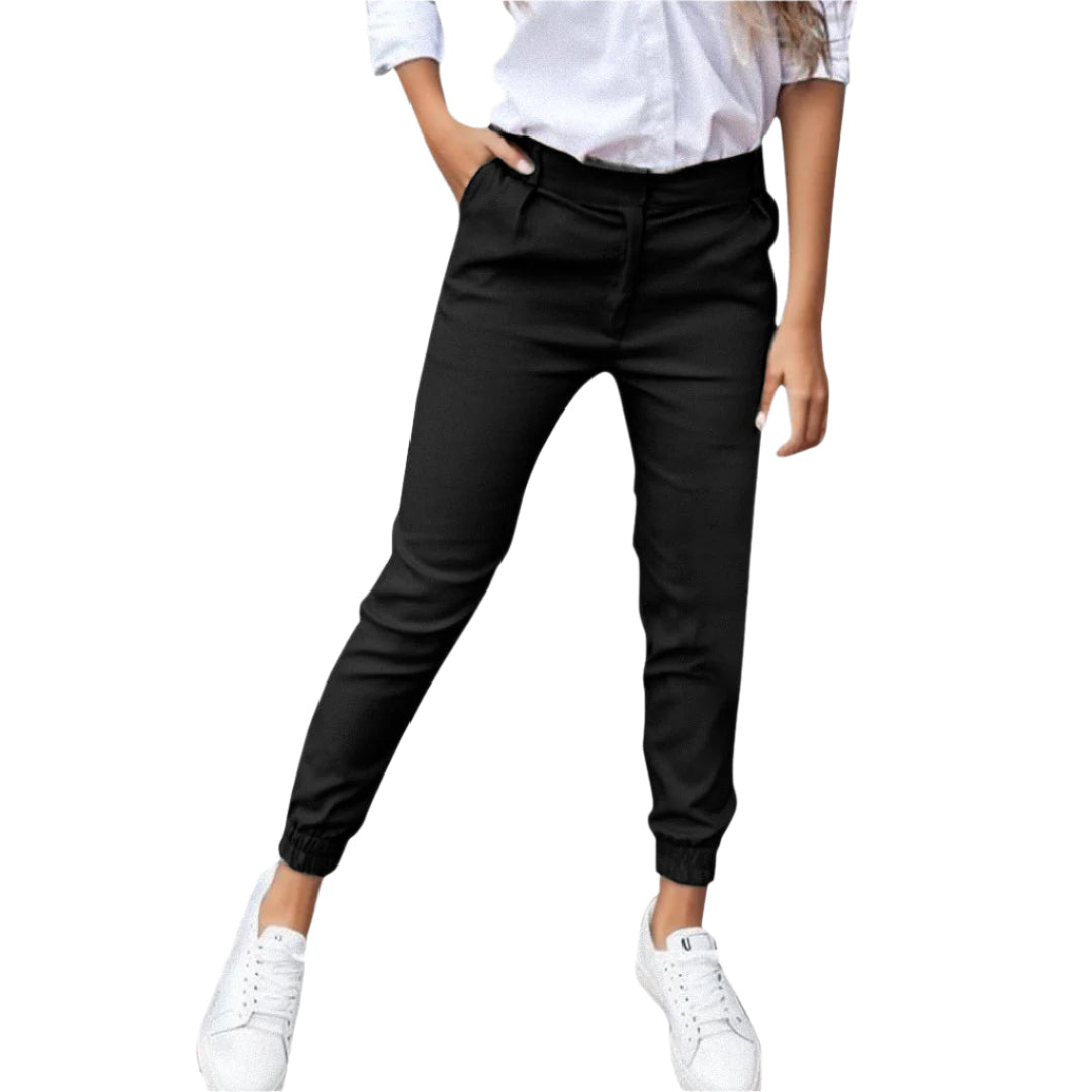 Sonia - Figursyede joggingbukser med ribkant ved anklerne