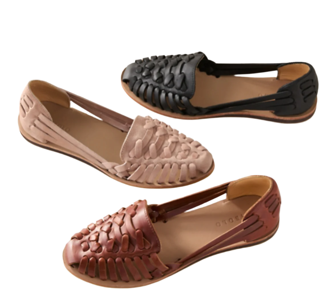 Camilla - Geflochtene Ledersandalen im Flachdesign