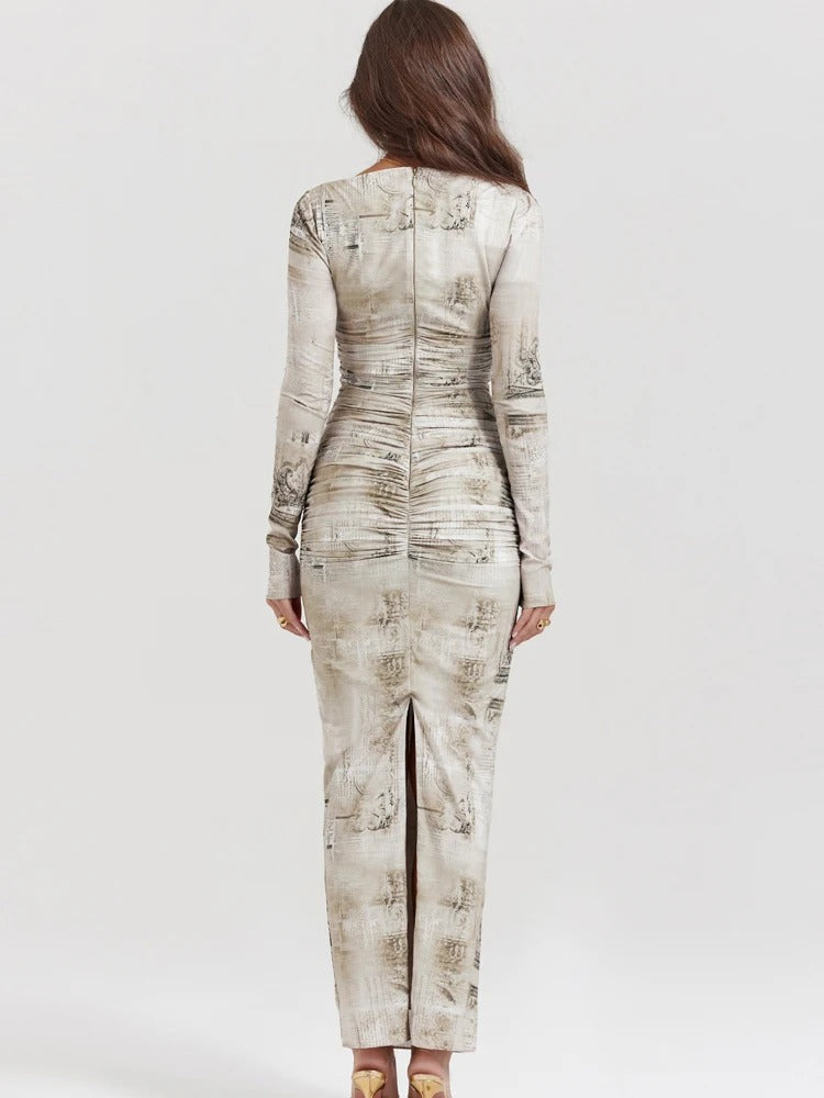 Line - Vestido tubo plisado de manga larga