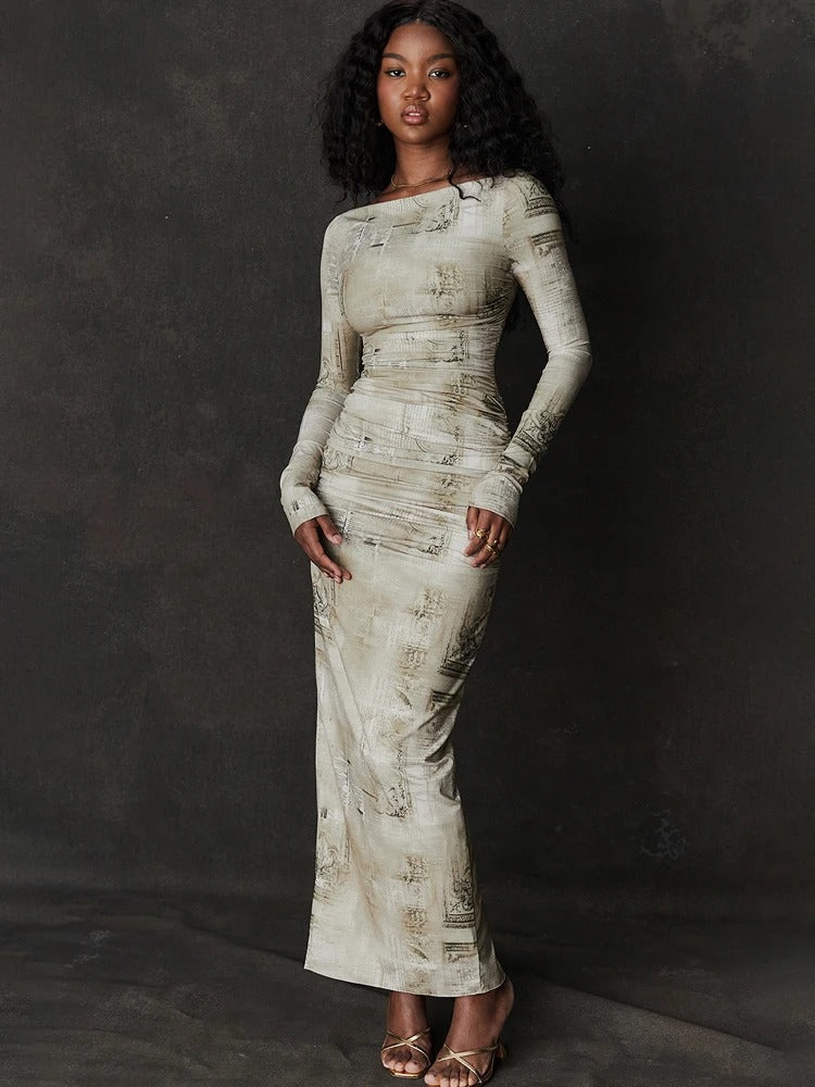 Line - Vestido tubo plisado de manga larga