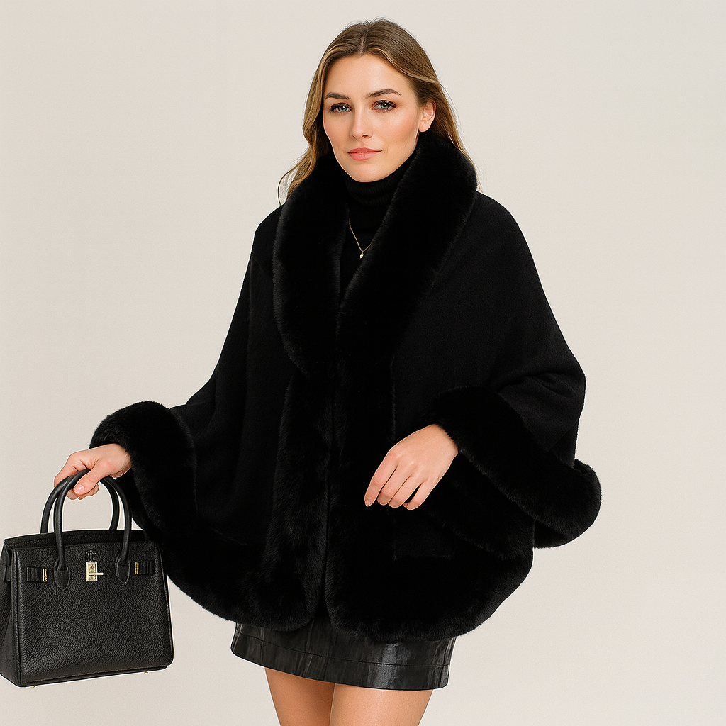 Marcella | Capa de murciélago con parte delantera abierta y ribete de piel