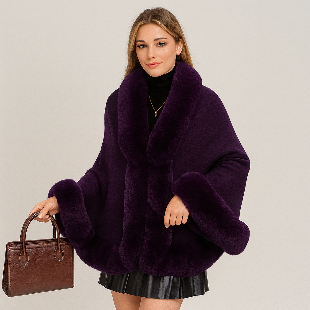 Marcella | Capa de murciélago con parte delantera abierta y ribete de piel