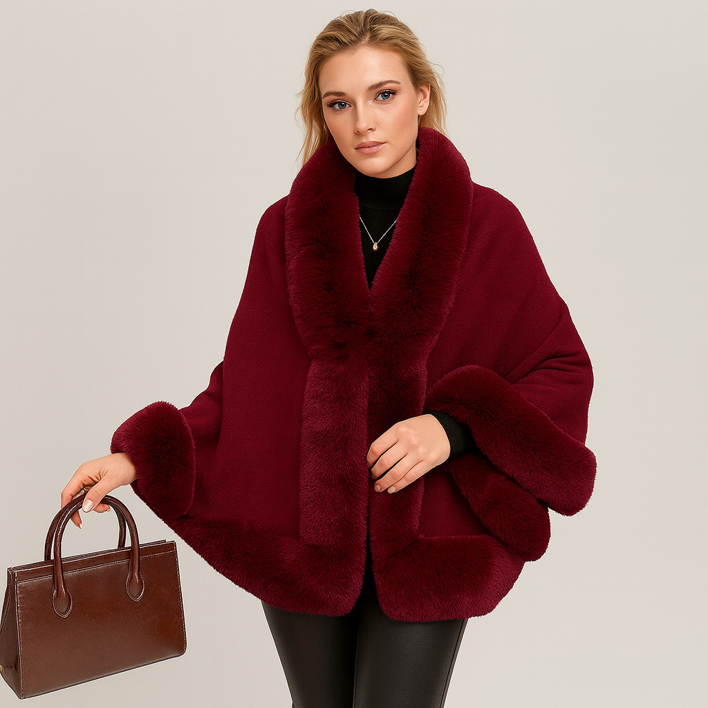 Marcella | Capa de murciélago con parte delantera abierta y ribete de piel