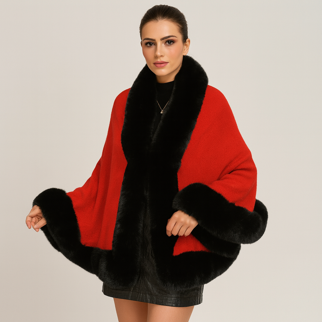 Marcella | Capa de murciélago con parte delantera abierta y ribete de piel