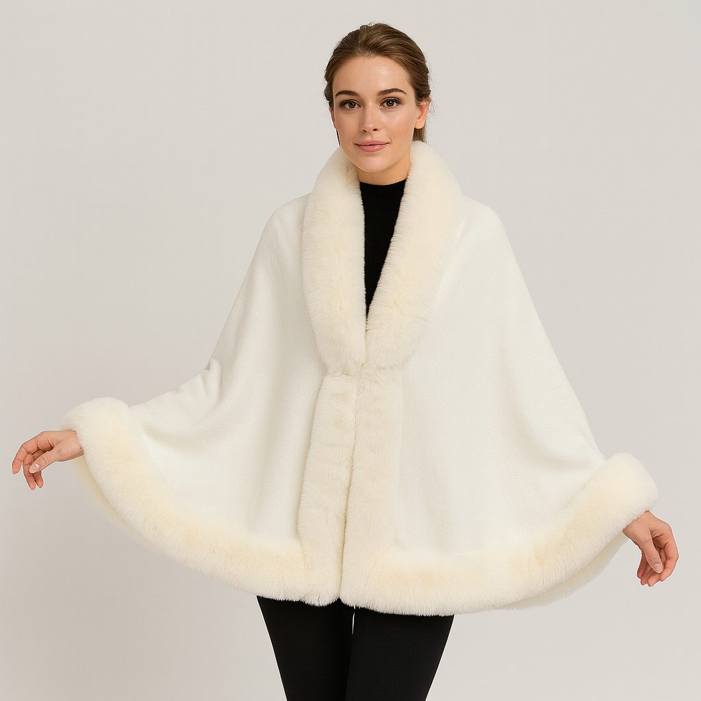 Marcella | Capa de murciélago con parte delantera abierta y ribete de piel