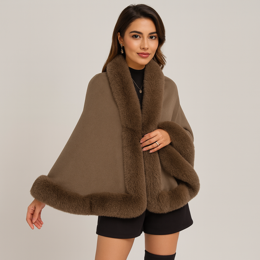 Marcella | Capa de murciélago con parte delantera abierta y ribete de piel