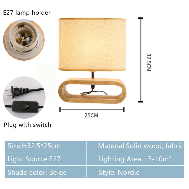 ZenGlow – Minimalistische ovale Tischlampe mit Holzstoßbasenjọ