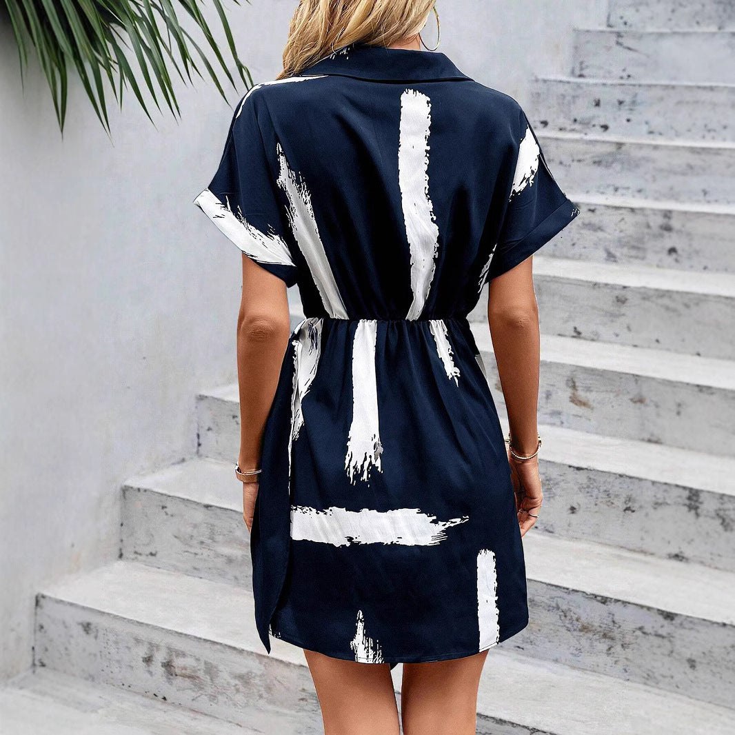 Michelle - Elegantes bedrucktes V-Ausschnitt-Kleid mit Schleife