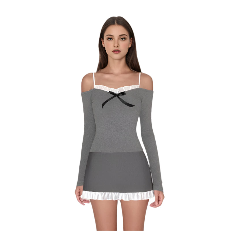 Rita - Off-Shoulder Langarmhemd mit Rüschen und Schleifen