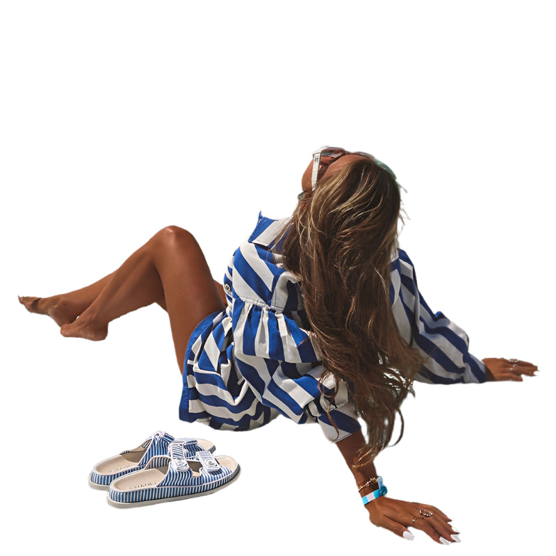 Morgan - Stribet mønstret og skræddersyet jumpsuit med bindebælte