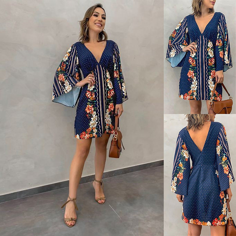 Rosmarin - Vestido corto estampado con escote en V profundo