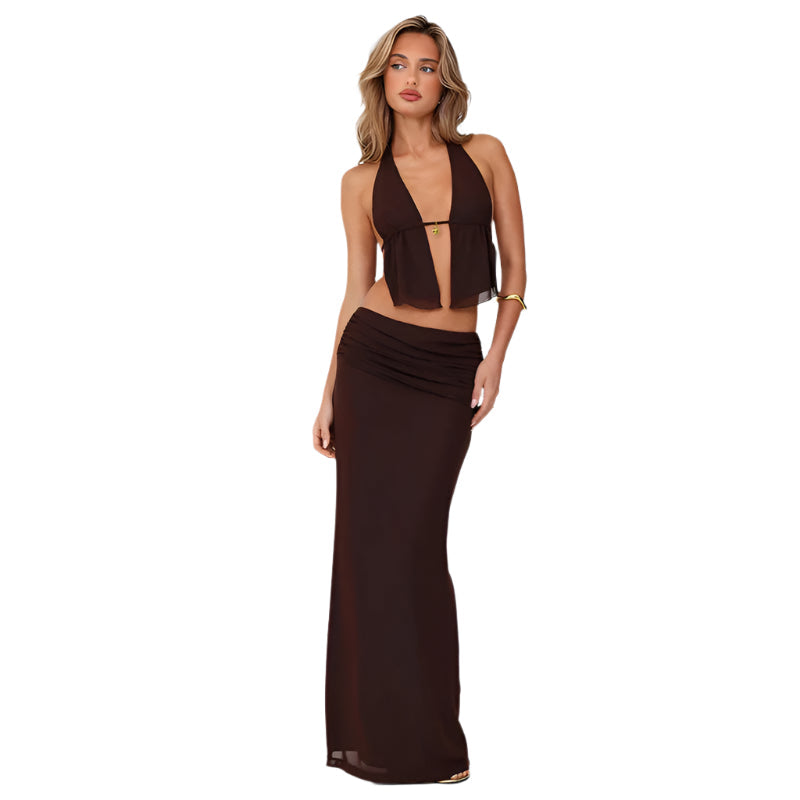 Graziela - Sexy Cropped Top und Lange Rock Set