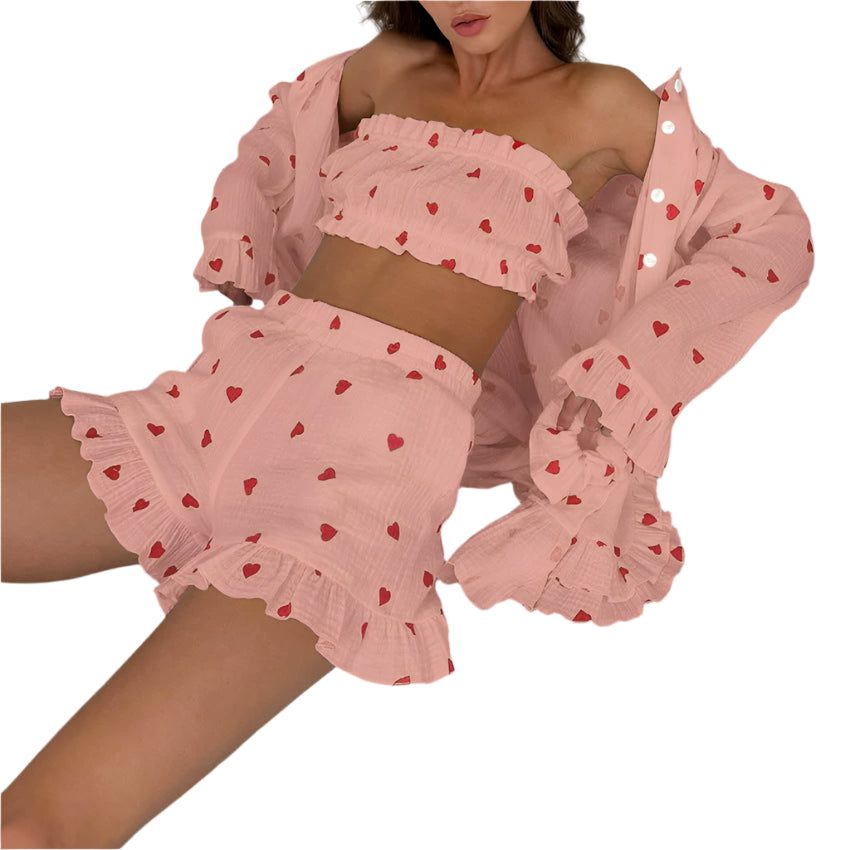 Vanessa - Komfortabelt 3-delt sæt med hjertemønster