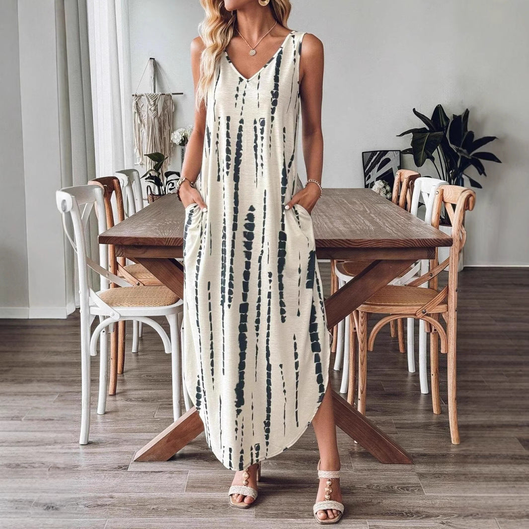 Sara - vestido sin mangas con escote en V y abertura