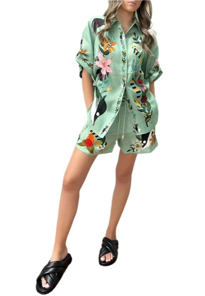 Mary - Stilfuldt todelt sæt med blomster- og dyreprint