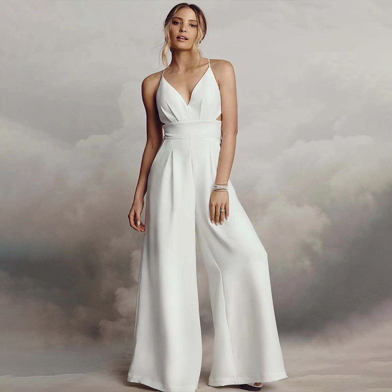 Corine - Spaghetti-Träger V-Ausschnitt Bodycon Rückenfreier Jumpsuit
