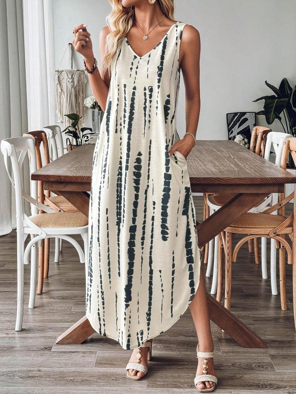 Sara - vestido sin mangas con escote en V y abertura