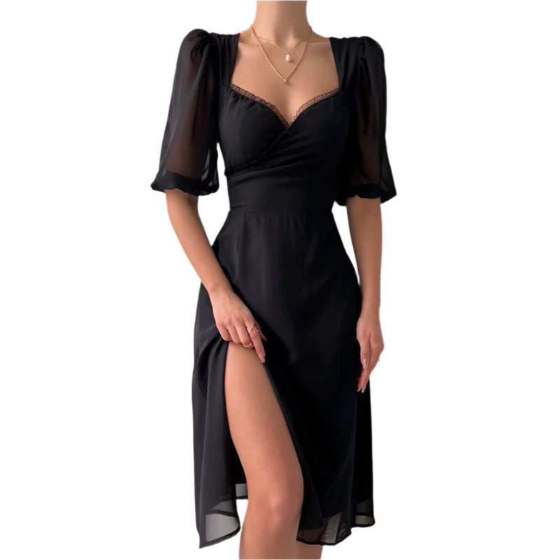 Siena - Vestido maxi con mangas abullonadas y escote en V profundo